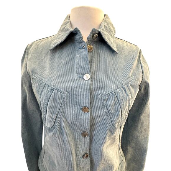 Versace Jeans Couture VTG Womens Blue Button Corduroy Collared Basic Jacket M - Picture 13 of 16